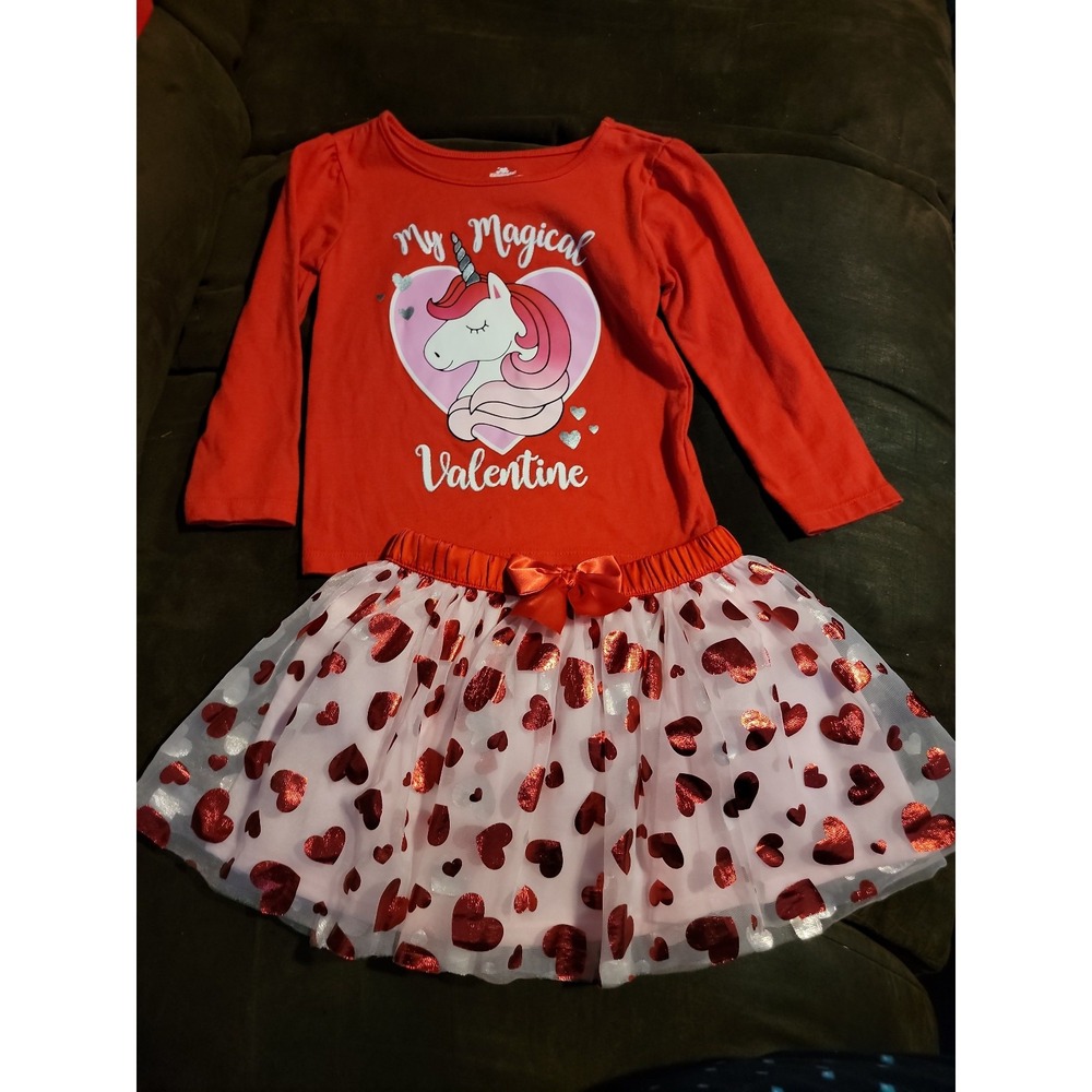 Celebrate valentine's day my magical valentine unicorn top heart skirt 2t